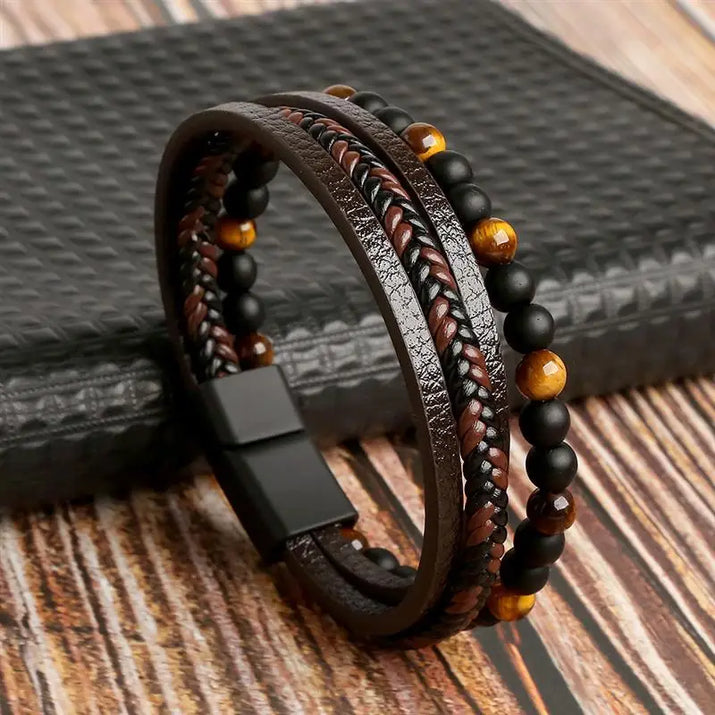Classic Men'S Leather Bracelet New Style Hand-Woven Multi-Layer Combination Accessory Fashion Man Jewelry Wholesale Dropshipping